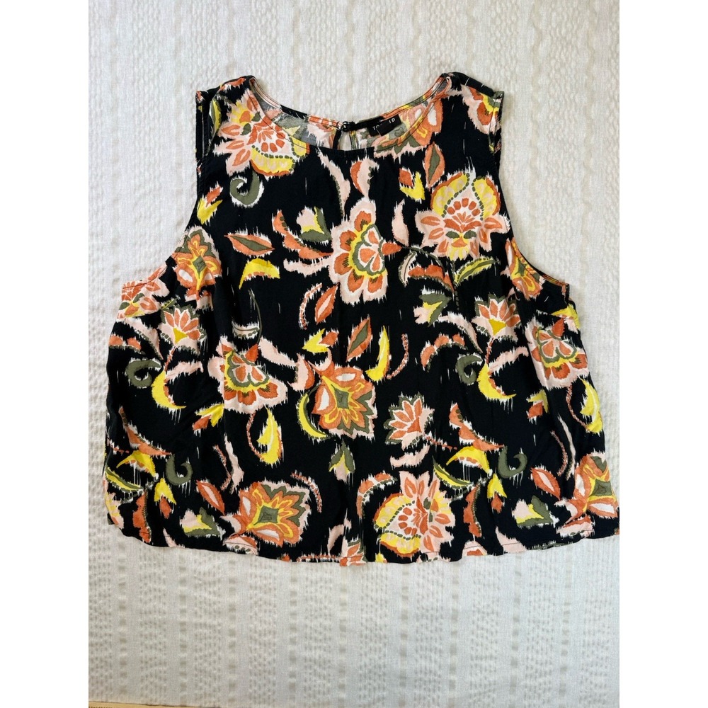 Torrid Floral Peplum Blouse Size 1 14/16 Boho Sleeveless Keyhole Top‎